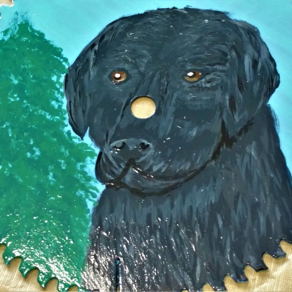 Hand Crafted Black Lab Dog Painting On 10" Saw Blade